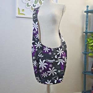 Local Design Made in Hawaii Black Purple Plumeria Hobo Bag Crossbody Reversable